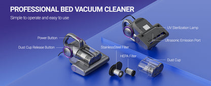 Mattress Vacuum Cleaner 16KPa with UV-C & Heat, HEPA Bed Vacuum (1000W)