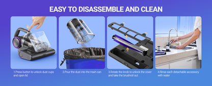 Mattress Vacuum Cleaner 16KPa with UV-C & Heat, HEPA Bed Vacuum (1000W)